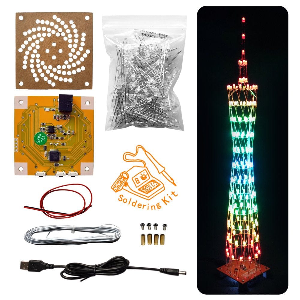 Icubesmart GZT12 Led Canton Tower Model DIY Electronic Kit Learning to Soldering Project Kit Best Gift for Children(Tower12-Kit)