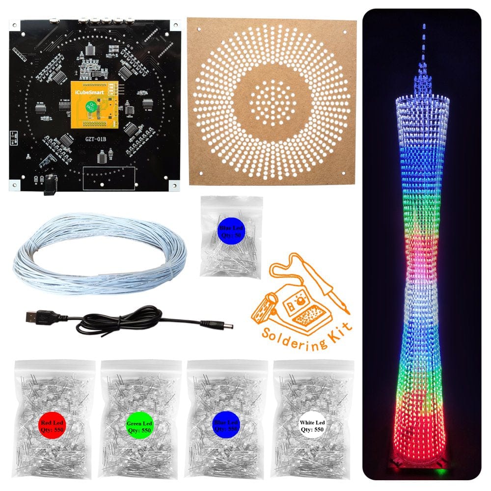 Icubesmart GZT12 Led Canton Tower Model DIY Electronic Kit Learning to Soldering Project Kit Best Gift for Children(Tower12-Kit)
