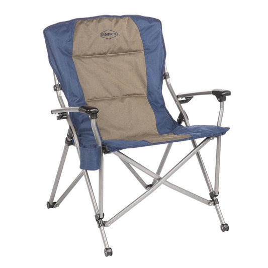 Kamp-Rite Folding Padded Outdoor Camping Chair with Cupholder & Hard Arms, Navy/Tan