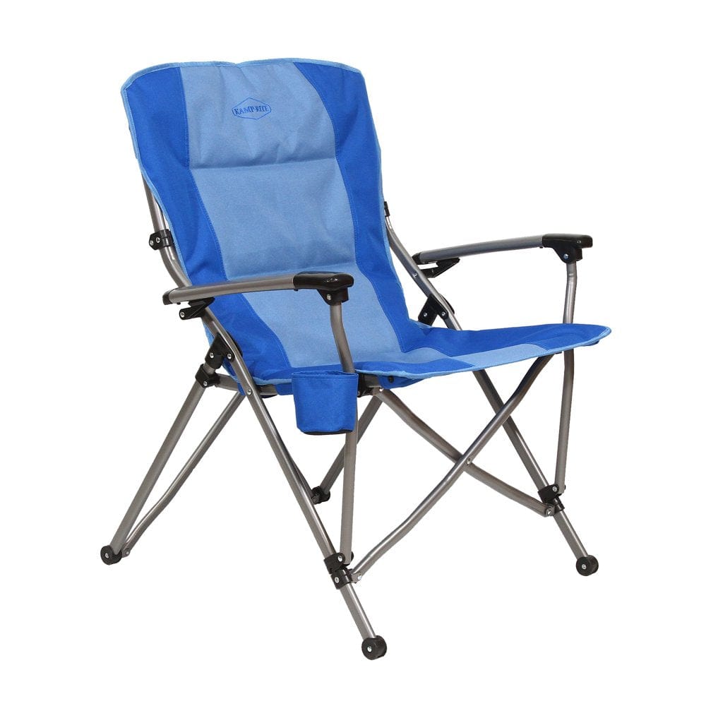 Kamp-Rite Folding Padded Outdoor Camping Chair with Cupholder & Hard Arms, Navy/Tan
