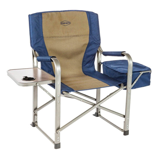 Kamp-Rite Portable Director'S Chair W/ Cooler, Cup Holder & Table, Navy/Tan