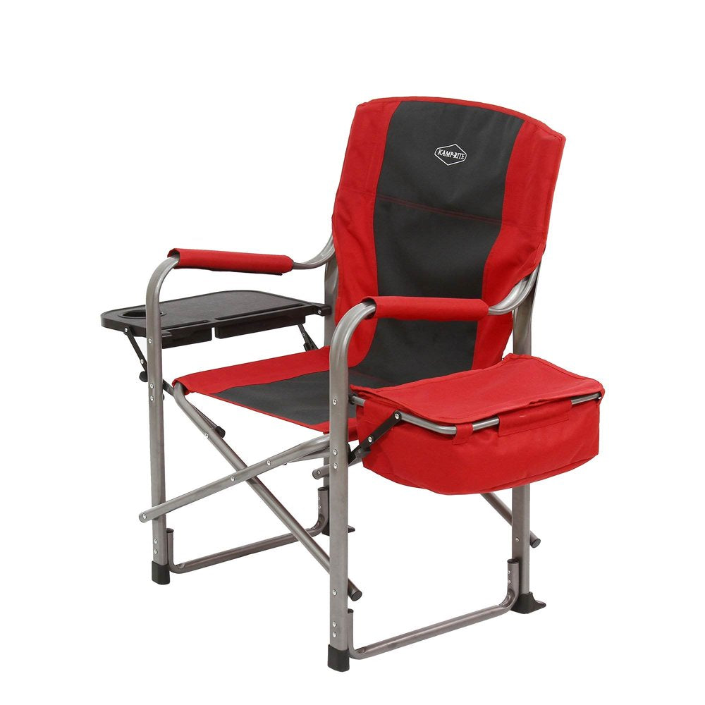 Kamp-Rite Portable Director'S Chair W/ Cooler, Side Table & Cup Holder, 350 LB Capacity, Green & Black