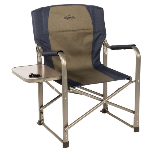 Kamp-Rite Portable Director'S Chair with Side Table & Cup Holder, 350 LB Capacity, Navy & Tan