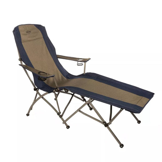 Kamp Rite Portable Outdoor Folding Camping Lounge Chair W/2 Cupholders & Bag, Navy/Tan