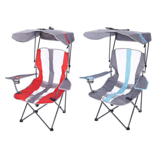 Kelsyus Premium Portable Camping Folding Outdoor Lawn Chair with 50+ UPF Canopy, Cup Holder, and Carry Strap, Blue/Black (2 Pack)