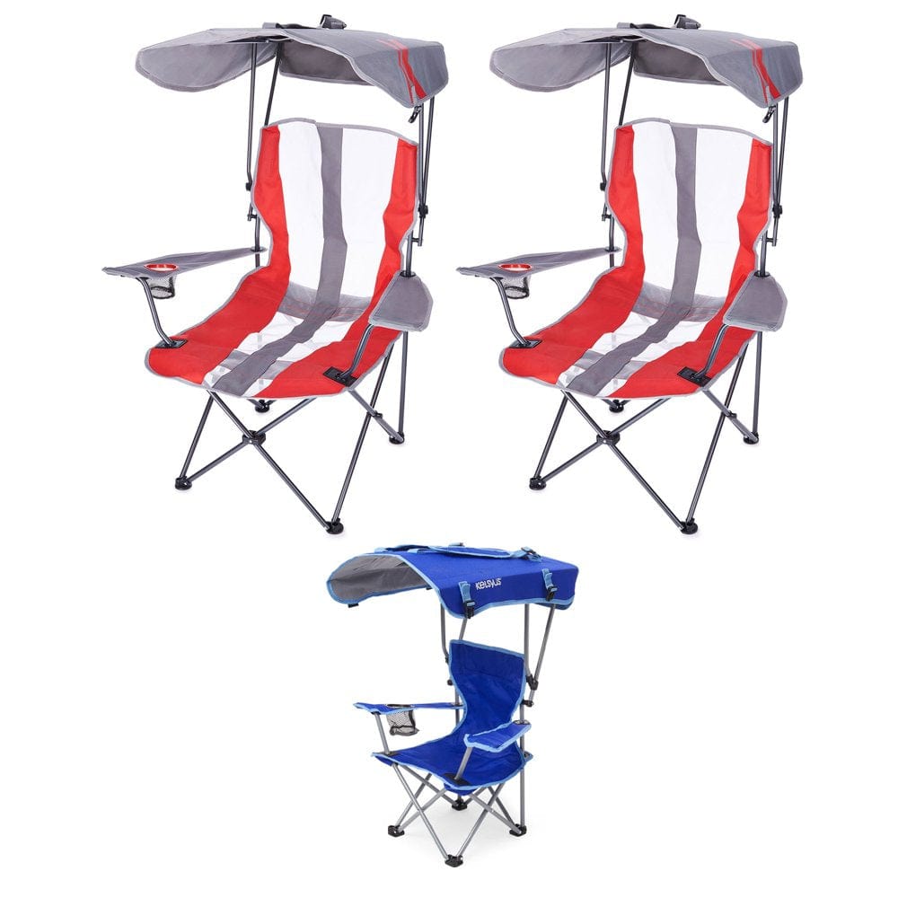Kelsyus Premium Portable Camping Folding Outdoor Lawn Chair with 50+ UPF Canopy, Cup Holder, and Carry Strap, Blue/Black (2 Pack)