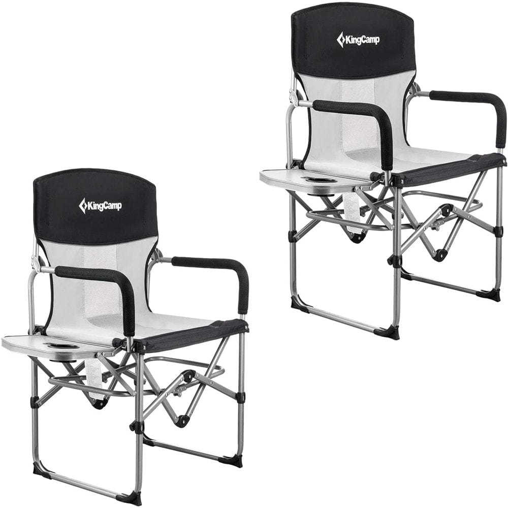 Kingcamp 2 Pack Camping Chair Heavy Duty Folding Mesh Chair with Handle and Side Table for Adult, Black