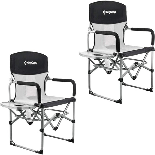 Kingcamp 2 Pack Camping Chair Heavy Duty Folding Mesh Chair with Handle and Side Table for Adult, Black