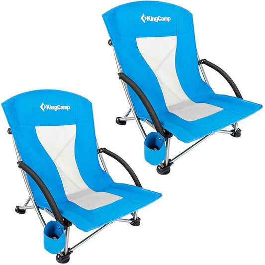 Kingcamp Backpack Beach Chairs Folding Mesh Reclining Back Beach Chairs 2 Piece Set for Adults Blue