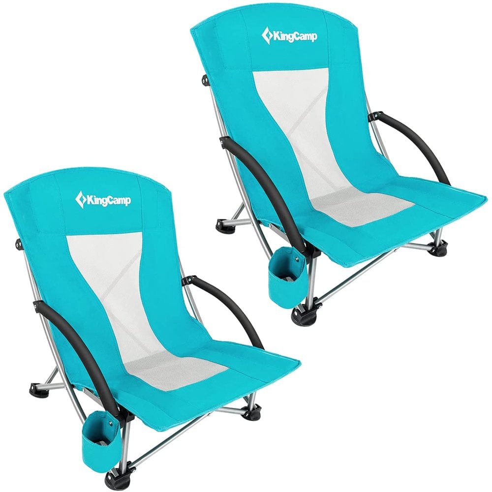 Kingcamp Backpack Beach Chairs Folding Mesh Reclining Back Beach Chairs 2 Piece Set for Adults Blue