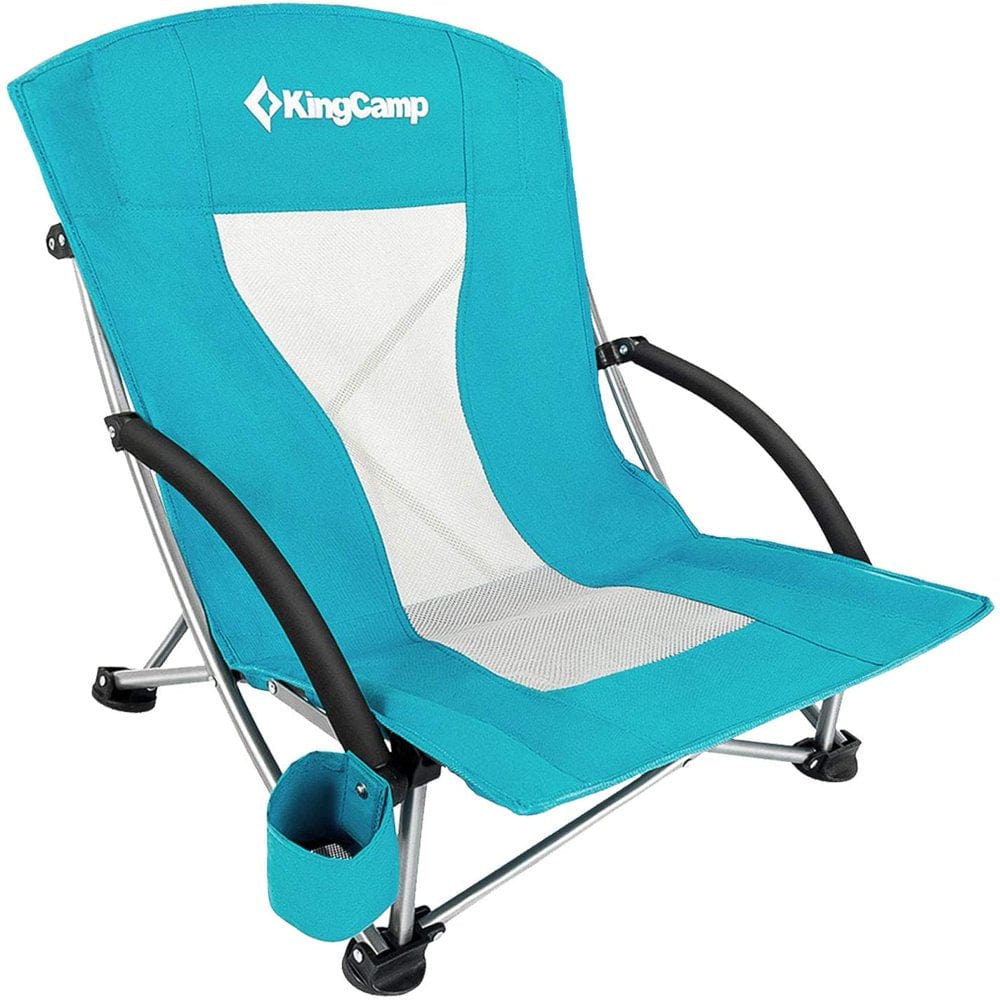 Kingcamp Backpack Beach Chairs Folding Mesh Reclining Back Beach Chairs 2 Piece Set for Adults Blue