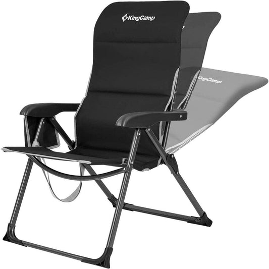 Kingcamp Reclining Camping Folding Chair, Padded Lumbar Support Heavy Duty High Back Adults Chairs with Carry Strap Pocket for Garden Lawn Patio Outdoor Camp