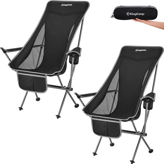 Kingcamp Ultralight High Back Folding Camping Chairs Adults with Armrest 2 Pack Lightweight Camping Chair Black