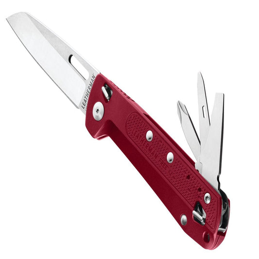 LEATHERMAN, FREE K2 EDC Pocket Multitool with Knife, Magnetic Locking, Aluminum Handles and Pocket Clip, Made in the USA, Crimson
