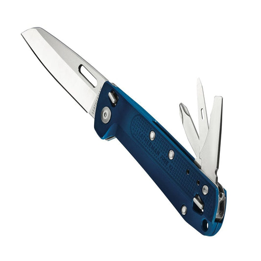 LEATHERMAN, FREE K2 EDC Pocket Multitool with Knife, Magnetic Locking, Aluminum Handles and Pocket Clip, Made in the USA, Navy