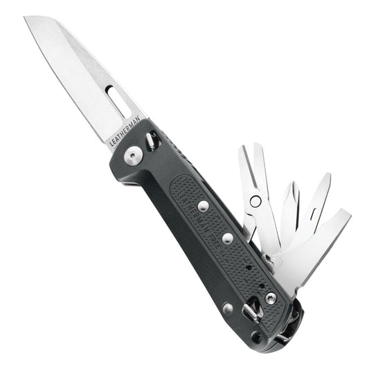 LEATHERMAN, FREE K4 EDC Pocket Multitool with Knife, Magnetic Locking, Aluminum Handles and Pocket Clip, Built in the USA, Gray (K4)