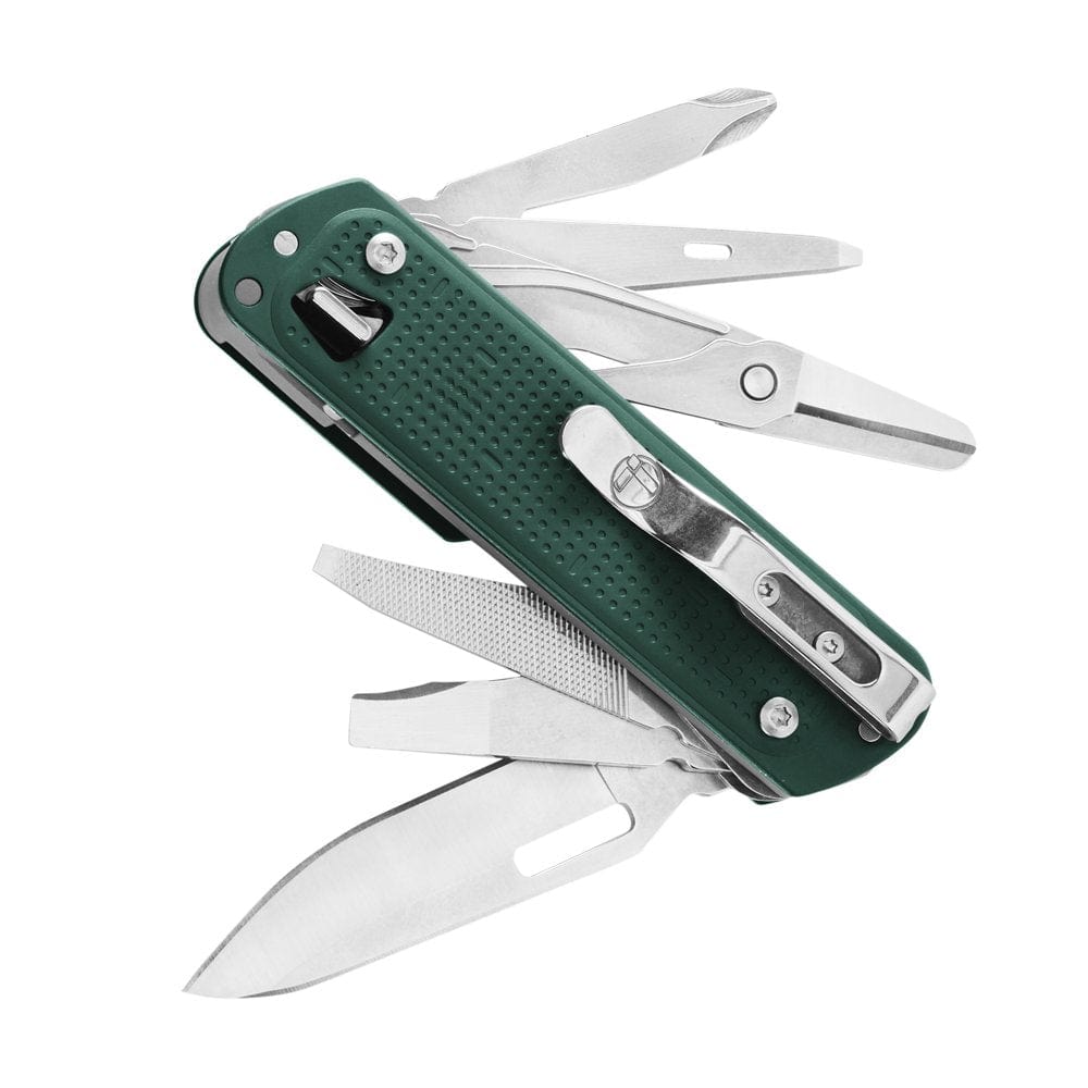 LEATHERMAN, FREE T4 Multitool and EDC Knife with Magnetic Locking and One Hand Accessible, Made in the USA, Stainless, Evergreen