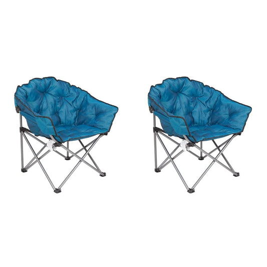 Mac Sports Folding Padded Outdoor Club Chair with Carry Bag, Blue/Black (2 Pack)