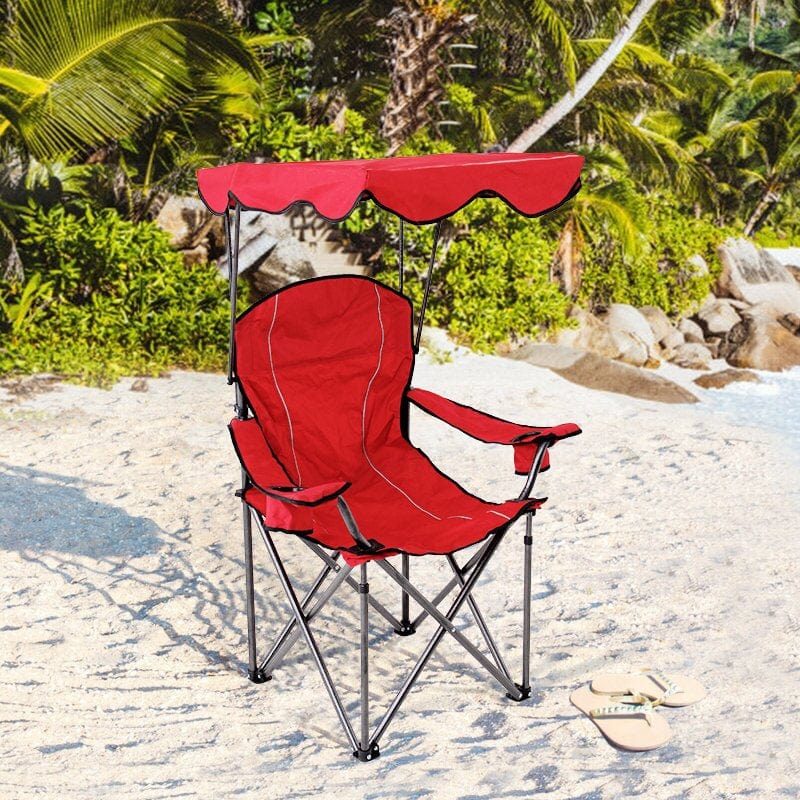 MF Studio Oversized Folding Camping Chair with Shade Canopy, Heavy Duty Steel Frame with Carry Bag and Cup Holder, Blue