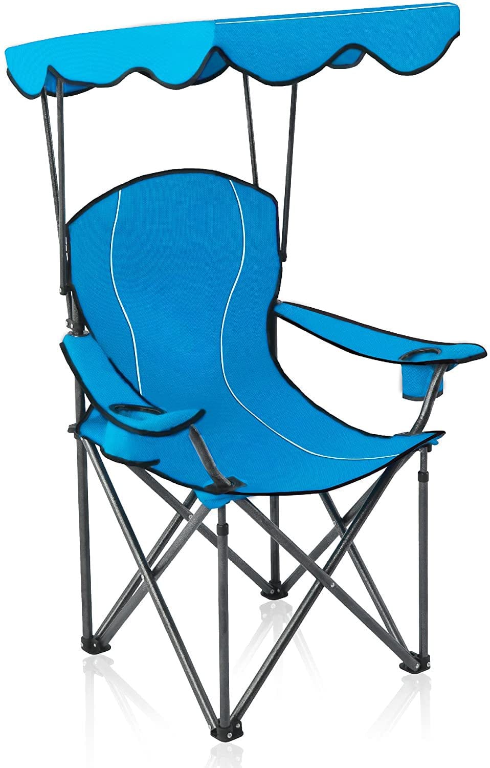 MF Studio Oversized Folding Camping Chair with Shade Canopy, Heavy Duty Steel Frame with Carry Bag and Cup Holder, Blue