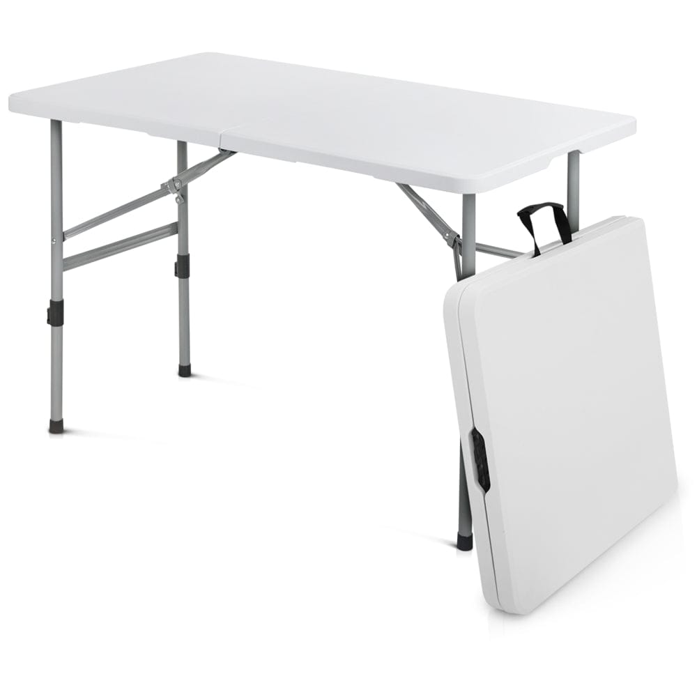 Monibloom 4-Foot Plastic Foldable Table, Indoor Outdoor Desk with Carrying Handle and Height Adjustable, Black