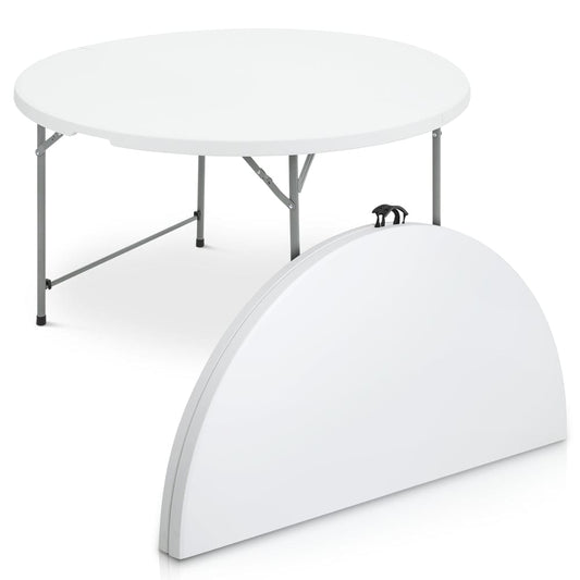 Monibloom round Folding Table, 4.5Ft Heavy Duty Commercial Event Wedding Party Desk, for 6 to 8 Seat, White