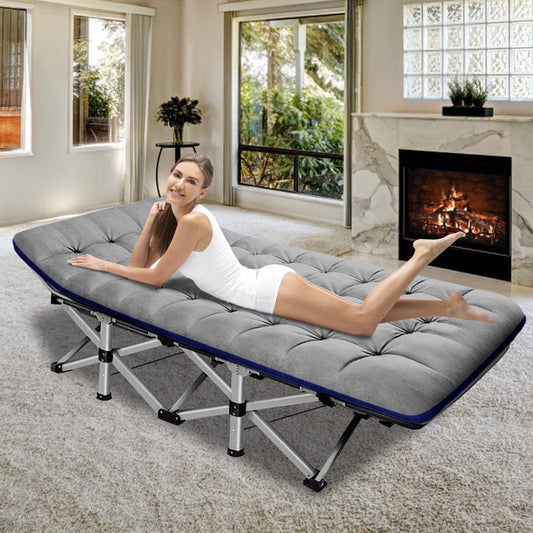 MOPHOTO 75" Adult Camping Cot Folding Cot, Portable Heavy Duty Sleeping Bed, Outdoor Patio Folding Bed with Pad