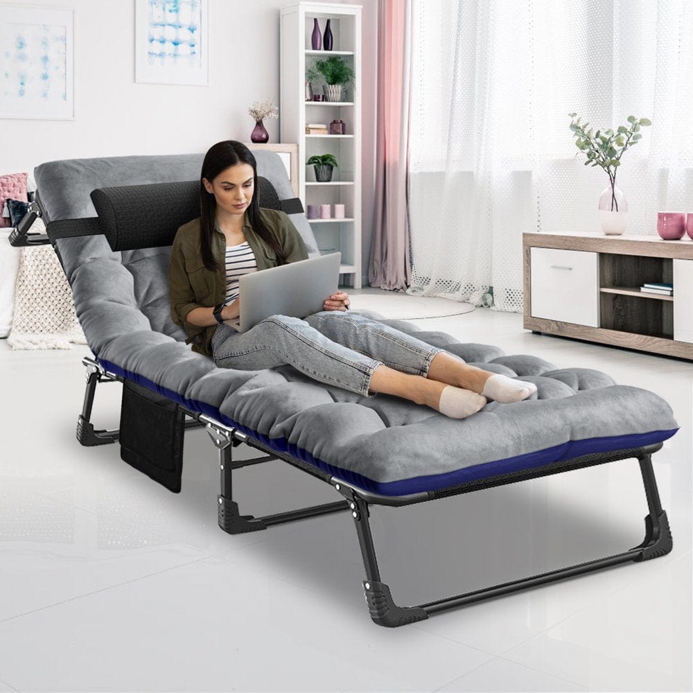 MOPHOTO 75" Adult Camping Cot Folding Cot, Portable Heavy Duty Sleeping Bed, Outdoor Patio Folding Bed with Pad