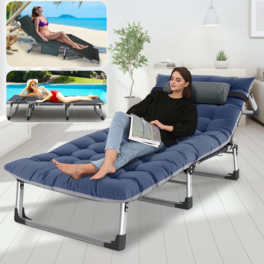 MOPHOTO 75" Adult Camping Cot Folding Cot, Portable Heavy Duty Sleeping Bed, Outdoor Patio Folding Bed with Pad