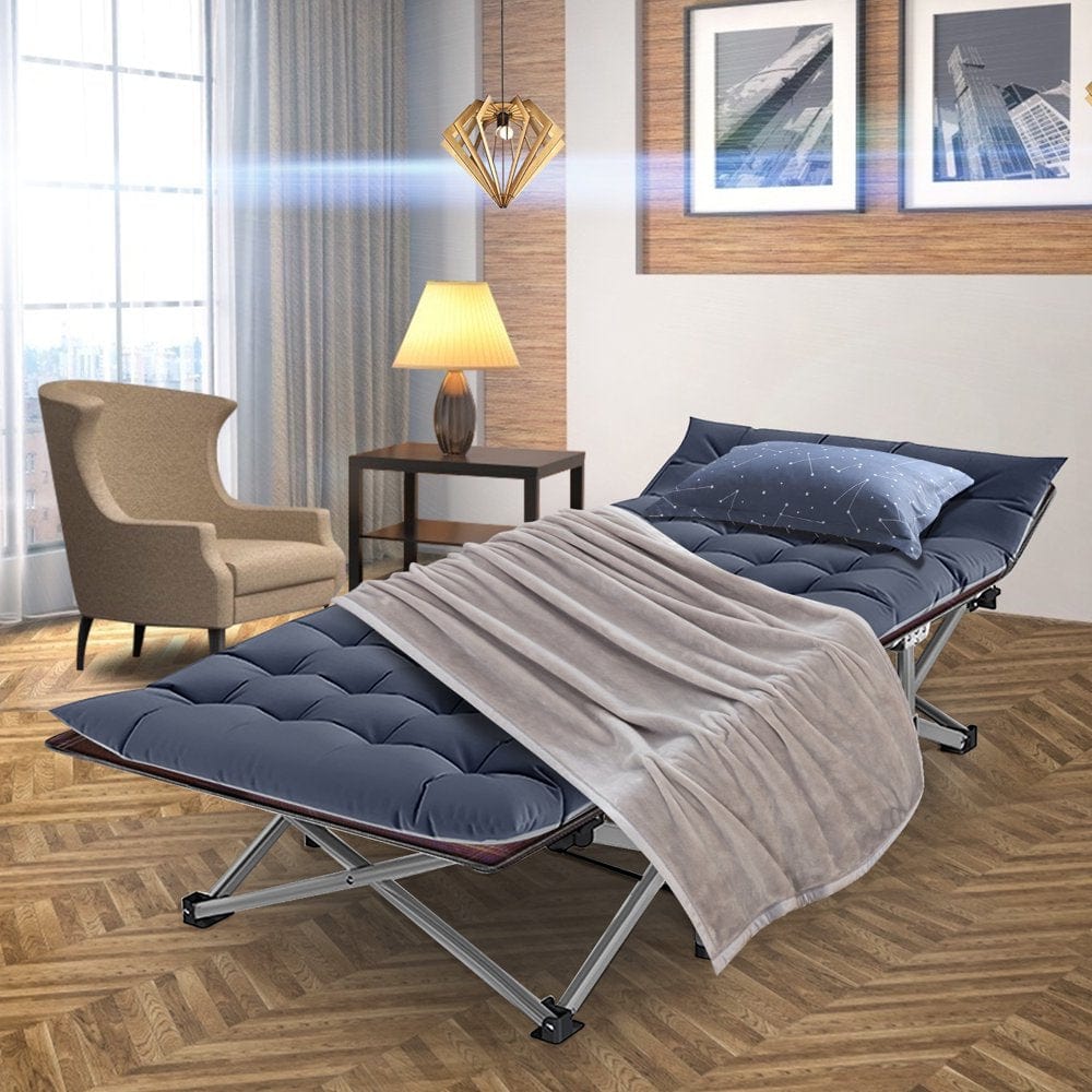MOPHOTO 75" Adult Camping Cot Folding Cot, Portable Heavy Duty Sleeping Bed, Outdoor Patio Folding Bed with Pad