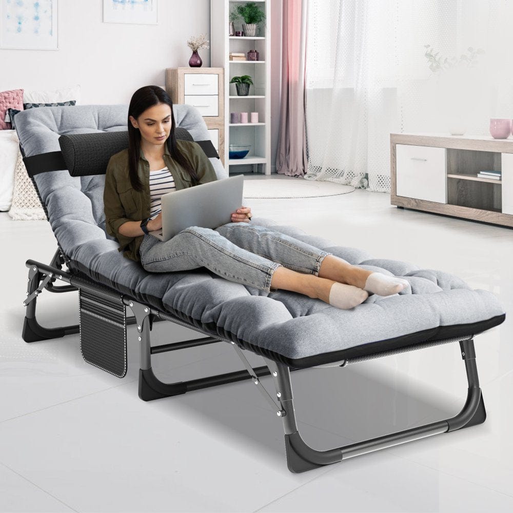 MOPHOTO Folding Camping Cot, Adjustable 4-Position Adult Lounge Chair,Gray