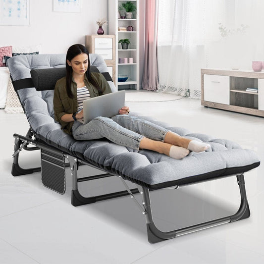 MOPHOTO Folding Camping Cot, Adjustable 4-Position Adult Lounge Chair,Gray