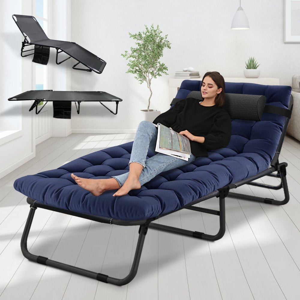 MOPHOTO Folding Camping Cot, Adjustable 4-Position Adult Lounge Chair,Gray