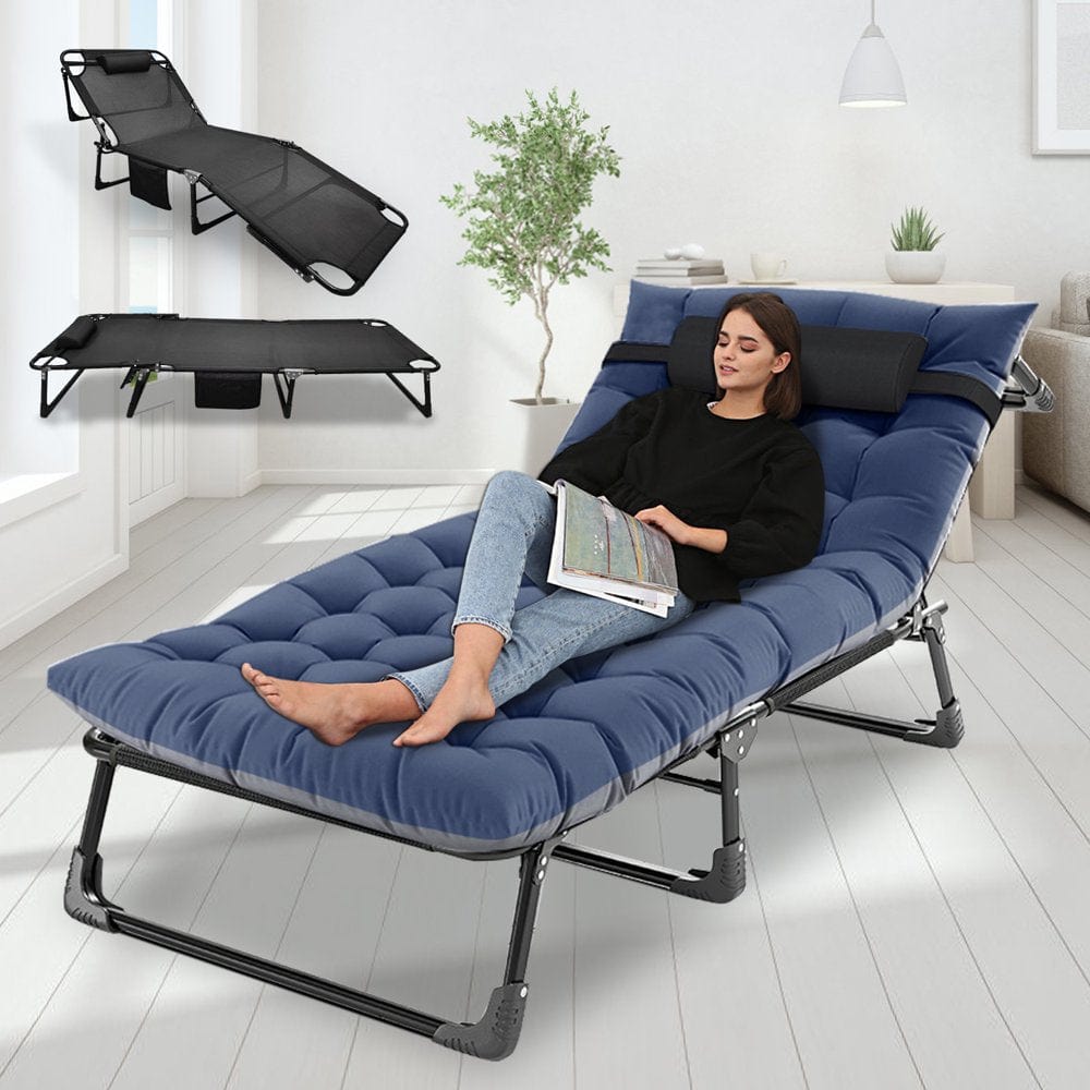 MOPHOTO Folding Camping Cot, Adjustable 4-Position Adult Lounge Chair,Gray