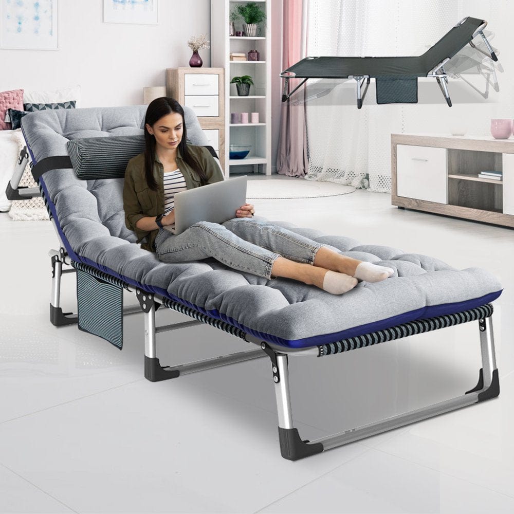 MOPHOTO Folding Camping Cot, Adjustable 4-Position Adult Lounge Chair,Gray