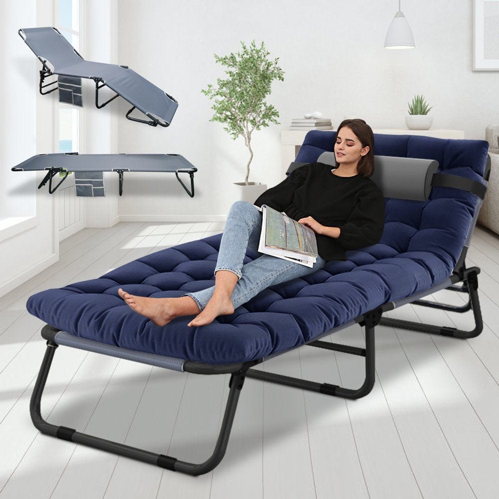 MOPHOTO Folding Camping Cot, Adjustable 4-Position Adult Lounge Chair,Gray