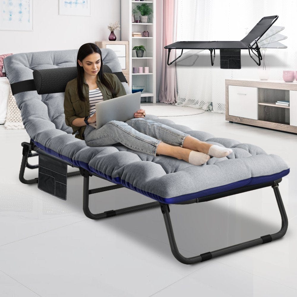 MOPHOTO Folding Camping Cot, Adjustable 4-Position Adult Lounge Chair,Gray