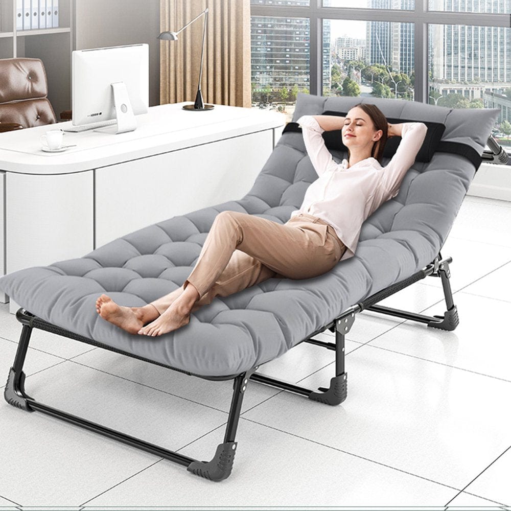 MOPHOTO Folding Camping Cot, Adjustable 4-Position Adult Lounge Chair,Gray