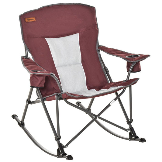 Outsunny Outdoor Folding Beach Camping Chair with Steel Legs & Cup Holder, Red