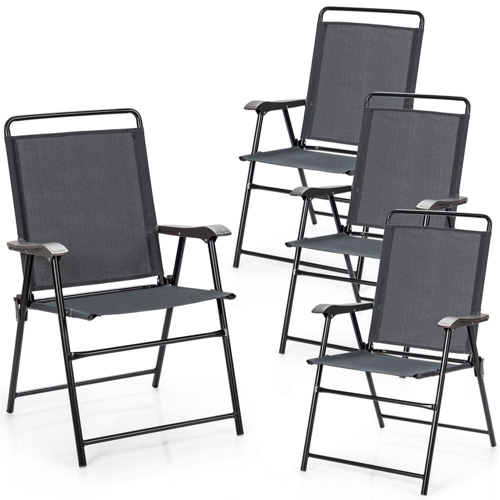 Patiojoy 4-Piece Patio Folding Chairs Outdoor Camping Chair with Armrest & High Backrest