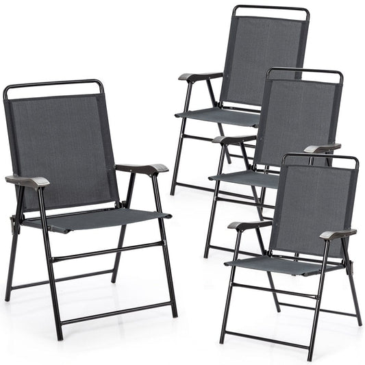 Patiojoy 4-Piece Patio Folding Chairs Outdoor Camping Chair with Armrest & High Backrest