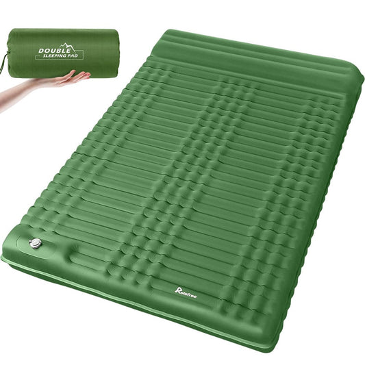 Relefree Double Self Inflating Sleeping Pad, Waterproof Camping Mat with Air Pillow, 79 in X 55 In, Green