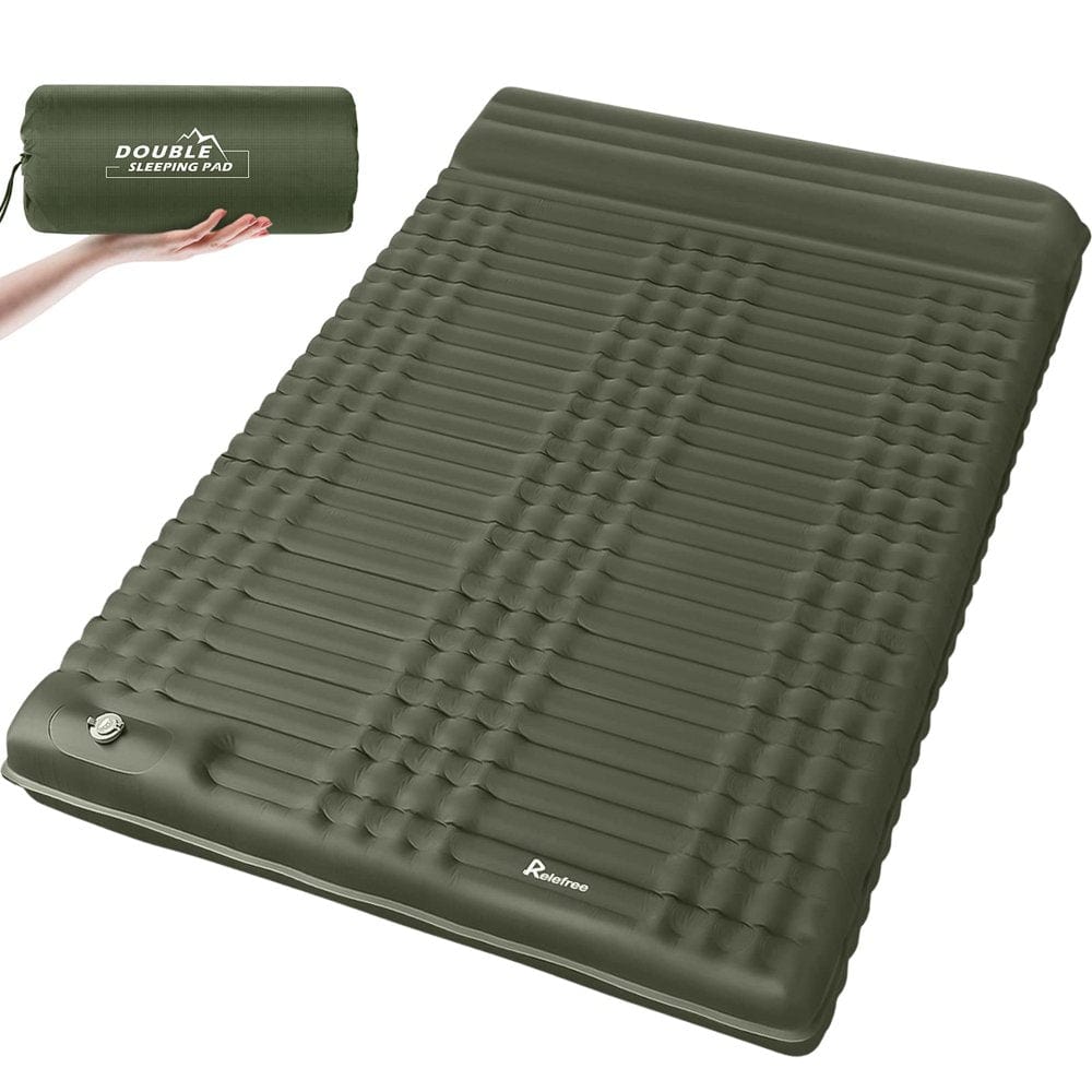 Relefree Double Self Inflating Sleeping Pad, Waterproof Camping Mat with Air Pillow, 79 in X 55 In, Green