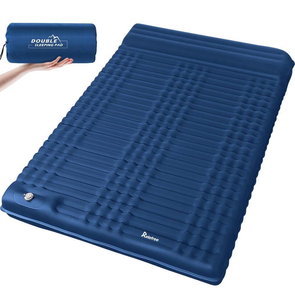 Relefree Double Self Inflating Sleeping Pad, Waterproof Camping Mat with Air Pillow, 79 in X 55 In, Green