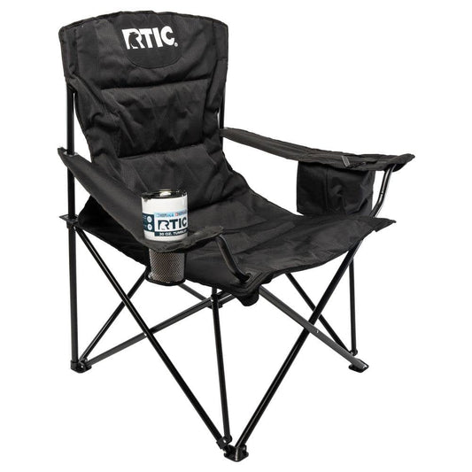 RTIC Big Bear Chair, Black/Black, Portable Outdoor Camping Chair with Arm Rest, Folds Quickly for Easy Storage, 400Lb Max Weight Capacity