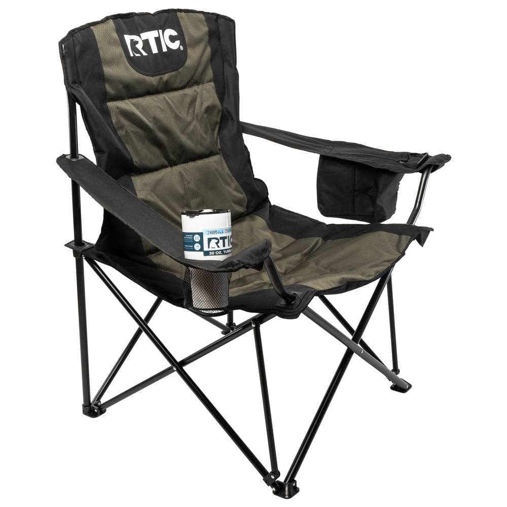 RTIC Big Bear Chair, Black/Black, Portable Outdoor Camping Chair with Arm Rest, Folds Quickly for Easy Storage, 400Lb Max Weight Capacity