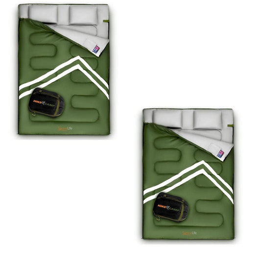Serenelife 85 X 57 in Waterproof Double Sleeping Bag & 2 Pillows, Green (2 Pack)