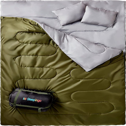 Sleepingo Double Sleeping Bag for Backpacking, Camping, or Hiking. Queen Size XL! Cold Weather 2 Person Waterproof Sleeping Bag for Adults or Teens. Truck, Tent, or Sleeping Pad, Lightweight