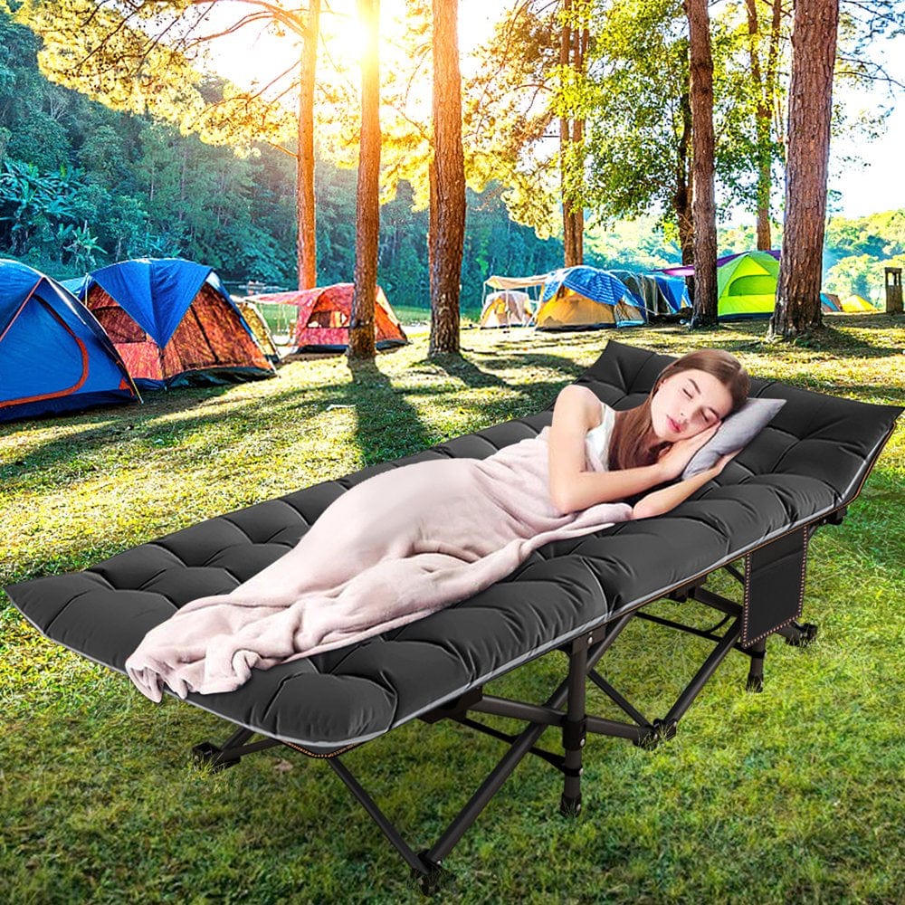 Slsy Camping Cot for Adults, Folding Cot Bed for Sleeping with 2 Sided Mattress & Carry Bag, Tent Cot, Supports 880 Lbs