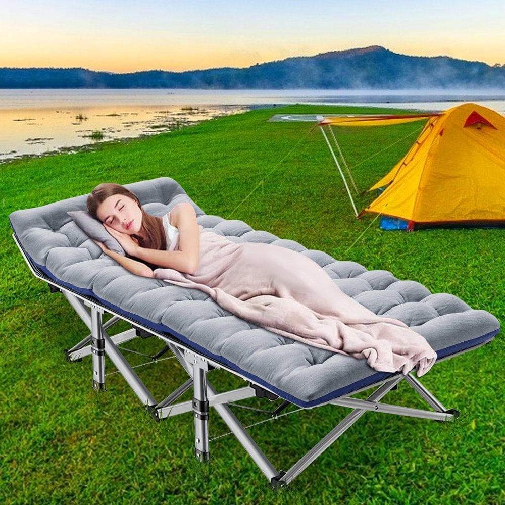 Slsy Camping Cot for Adults, Folding Cot Bed for Sleeping with 2 Sided Mattress & Carry Bag, Tent Cot, Supports 880 Lbs